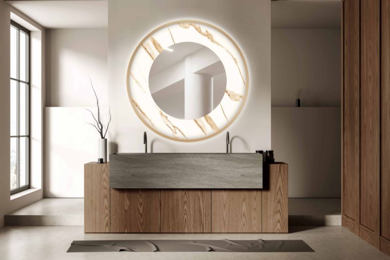 Lustro Led vetro verde Calacatta Gold w złotej ramie 60cm 1szt