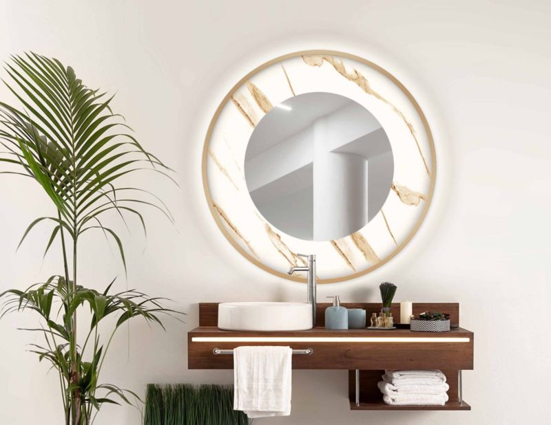 Lustro Led vetro verde Calacatta Gold w złotej ramie 60cm 1szt