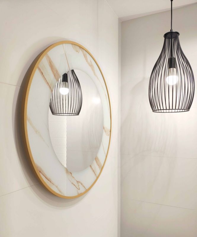 Lustro Led vetro verde Calacatta Gold w złotej ramie 60cm 1szt