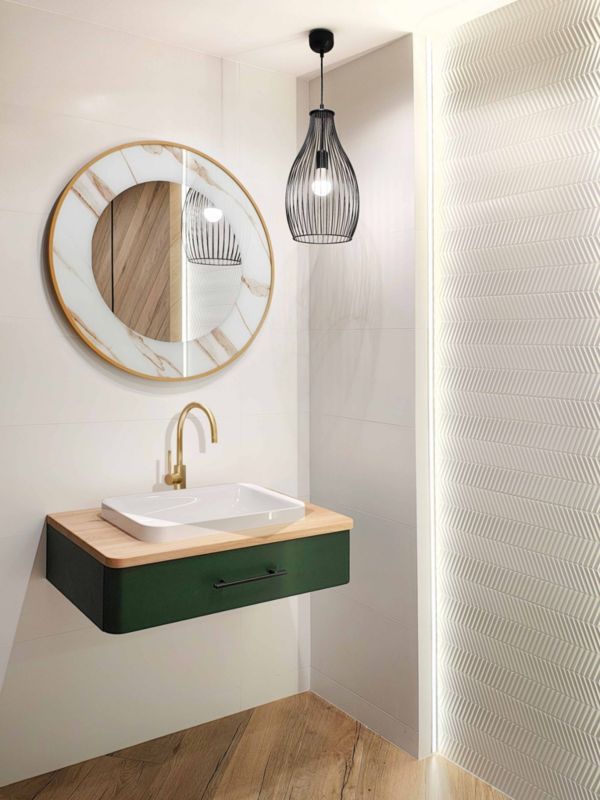 Lustro Led vetro verde Calacatta Gold w złotej ramie 60cm 1szt