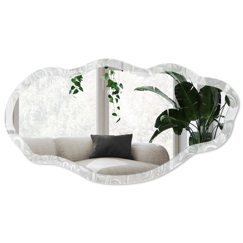 Lustro nieregularne asymetryczne w szklanej ramie Z grafiką Wallfluent 52x97 cm Liściasty ornament Do sypialni 1 szt.