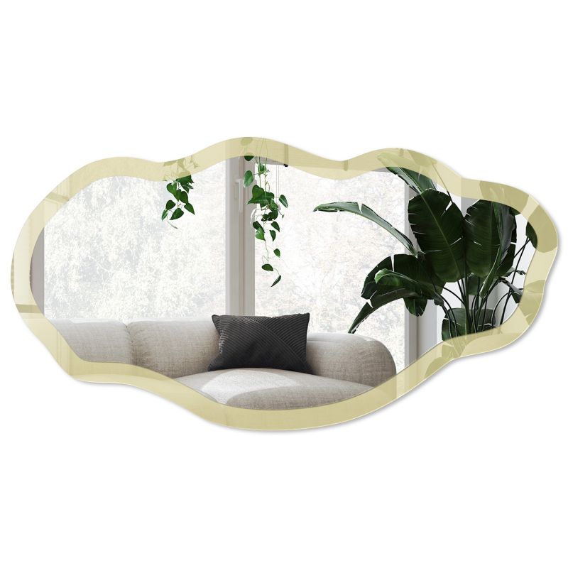 Lustro nieregularne asymetryczne w szklanej ramie Z grafiką Wallfluent 52x97 cm Pastelowa żółć Do sypialni 1 szt.