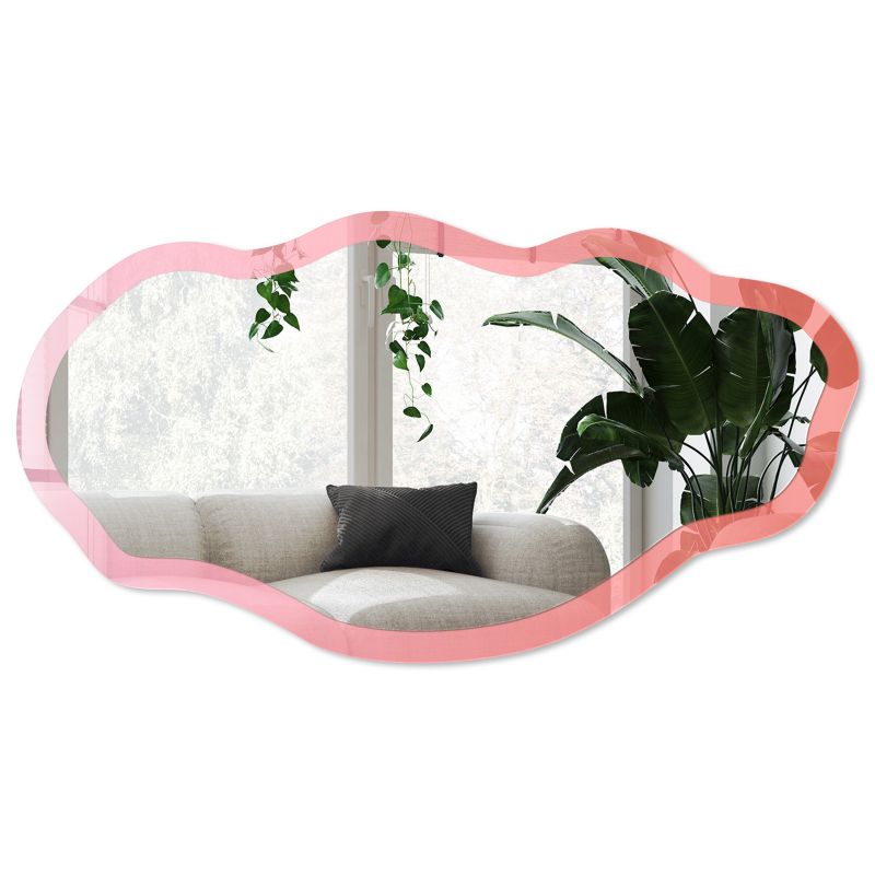 Lustro nieregularne asymetryczne w szklanej ramie Z grafiką Wallfluent 52x97 cm Różowy pomarańczowy Do sypialni 1 szt.