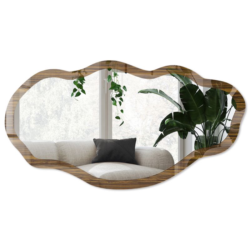 Lustro nieregularne asymetryczne w szklanej ramie Z grafiką Wallfluent 52x97 cm Tekstura drewna Do sypialni 1 szt.