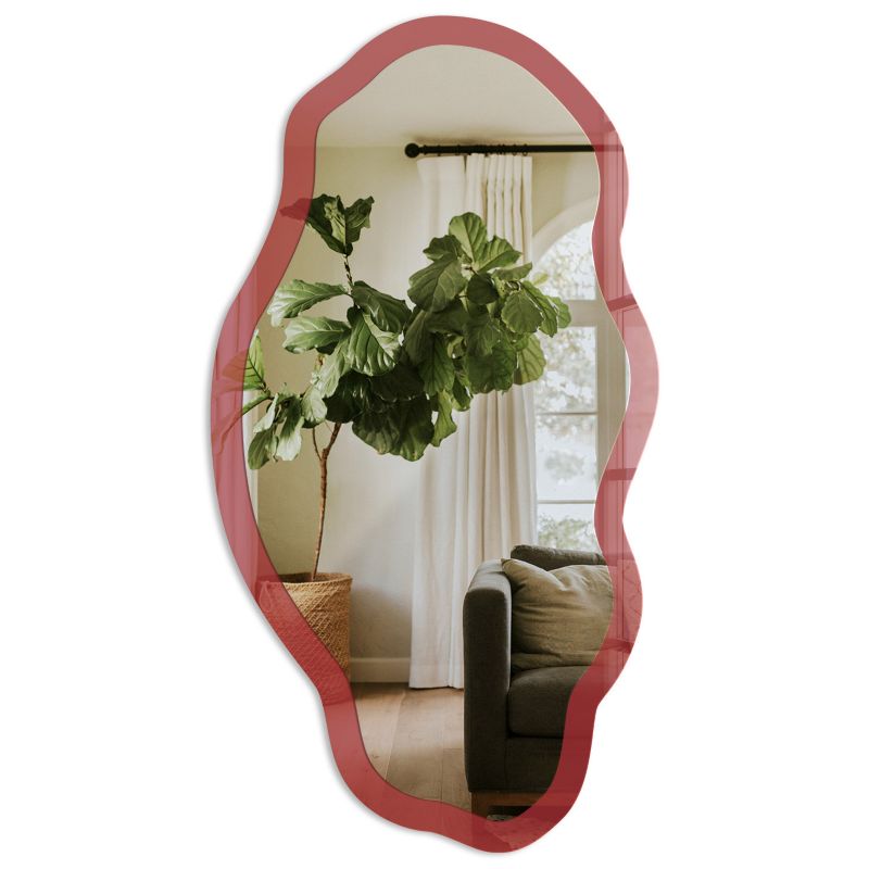 Lustro Nieregularne Do Przedpokoju Tulup 52x97 cm Kolor burgundowy - w Ramie Szkło Hartowane Lustro z Nadrukiem 1 szt.