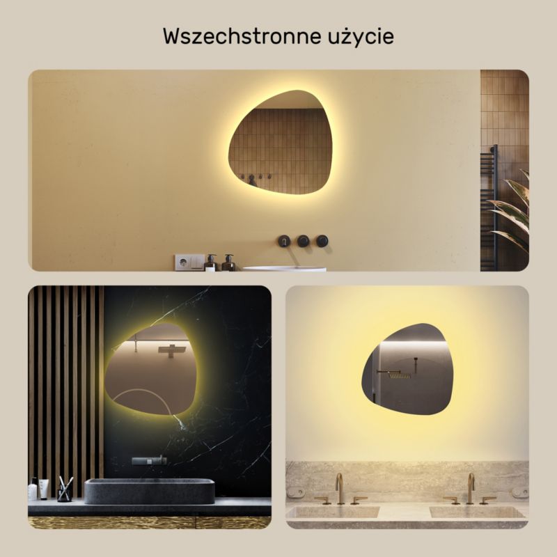 Lustro Nieregularne LED Artforma 54x54 Nowoczesne do Łazienki Barwa Ciepła 1 szt.