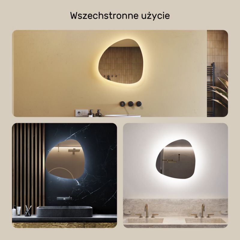 Lustro Nieregularne LED Artforma 54x54 Nowoczesne do Łazienki Barwa Zimna 1 szt.