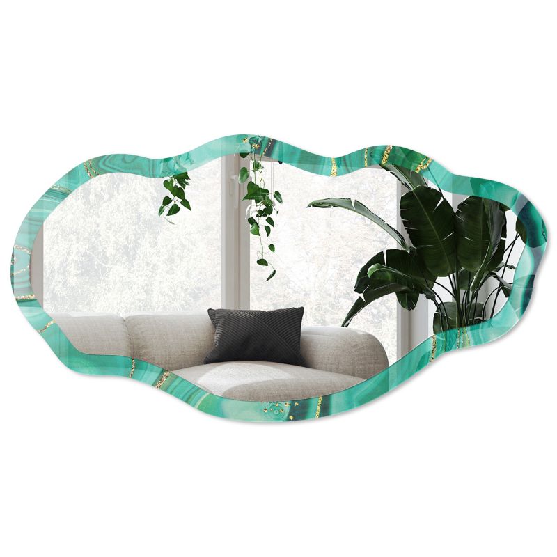 Lustro nieregularne w ramie Wallfluent 52x97 cm Zielona abstrakcja Do przedpokoju / do holu / do korytarza 1 szt.