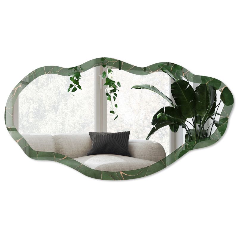 Lustro nieregularne w ramie Wallfluent 52x97 cm Zielone liście Do przedpokoju / Do holu / Do korytarza Styl boho 1 szt.