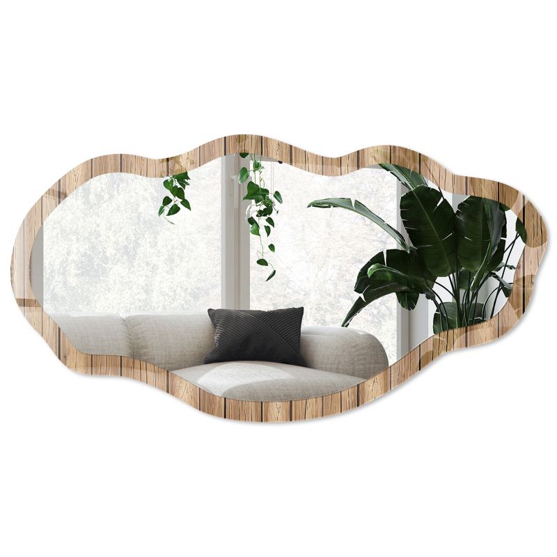 Lustro nieregularne w szklanej ramie Wallfluent 52x97 cm Drewniane deski Faliste asymetryczne 1 szt.