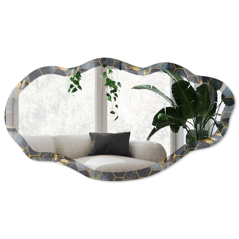 Lustro nieregularne w szklanej ramie Wallfluent 52x97 cm Geometryczny wzór Faliste asymetryczne 1 szt.