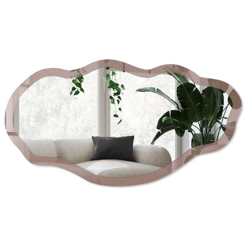 Lustro nieregularne w szklanej ramie Wallfluent 52x97 cm Pastelowy brązowy Faliste asymetryczne 1 szt.