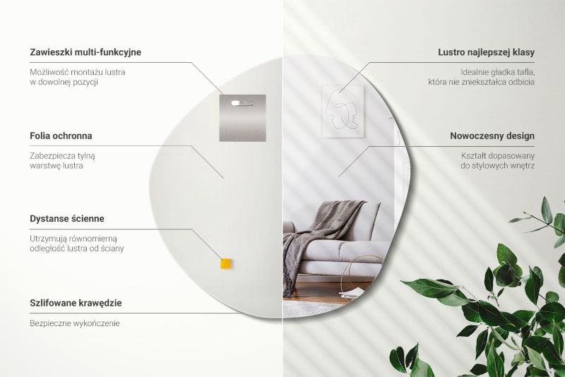 Lustro Nieregularny Kształt Wallfluent 58 x 58 cm Do Łazienki Sypialni 1 szt.