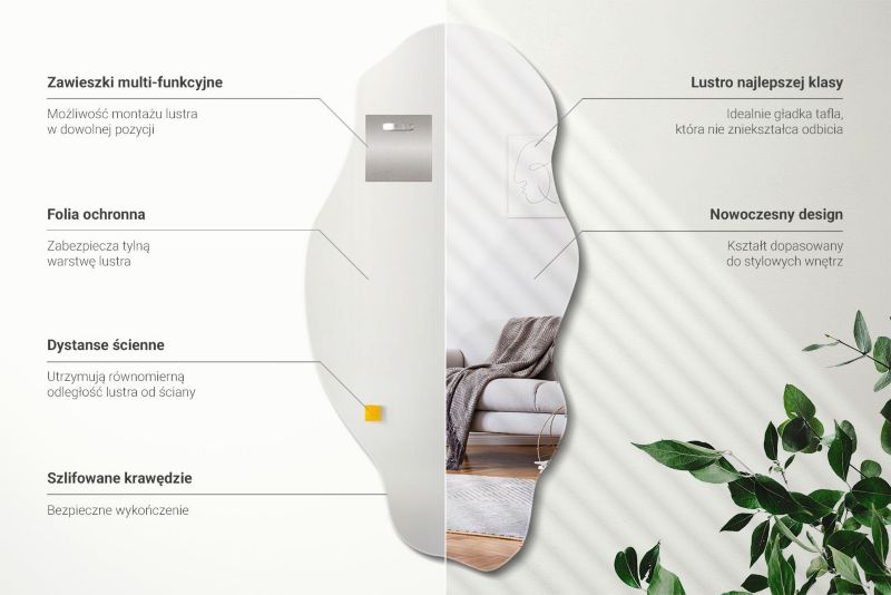 Lustro Nowoczesne Nieregularne Wallfluent 50 x 100 cm do Łazienki Salonu 1 szt.