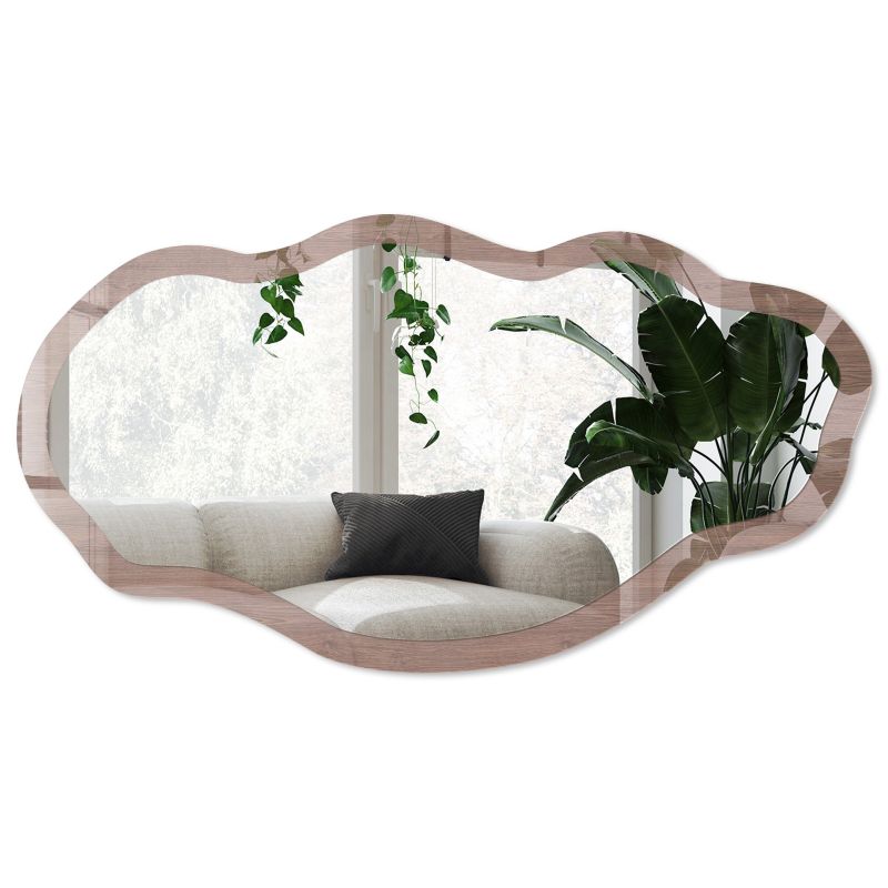 Lustro o nieregularnym kształcie Wallfluent 52x97 cm Brązowe drewno Dekoracyjne Na ścianę 1 szt.