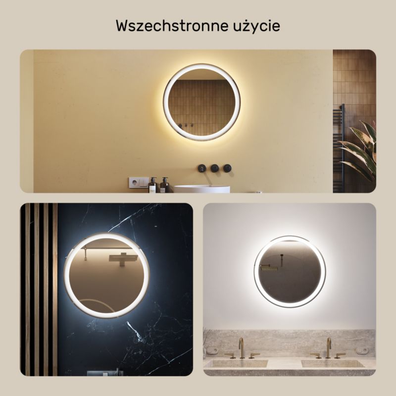 Lustro okrągłe LED Artforma 60 cm podświetlane łazienkowe średnica Barwa Zimna 1 szt.