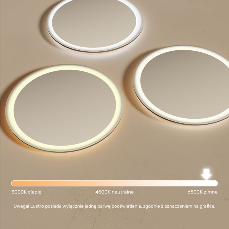 Lustro okrągłe LED Artforma 60 cm podświetlane łazienkowe średnica Barwa Zimna 1 szt.