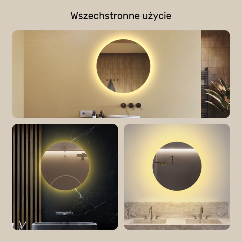 Lustro okrągłe LED Artforma 70 cm podświetlane łazienkowe średnica Barwa Ciepła 1 szt.