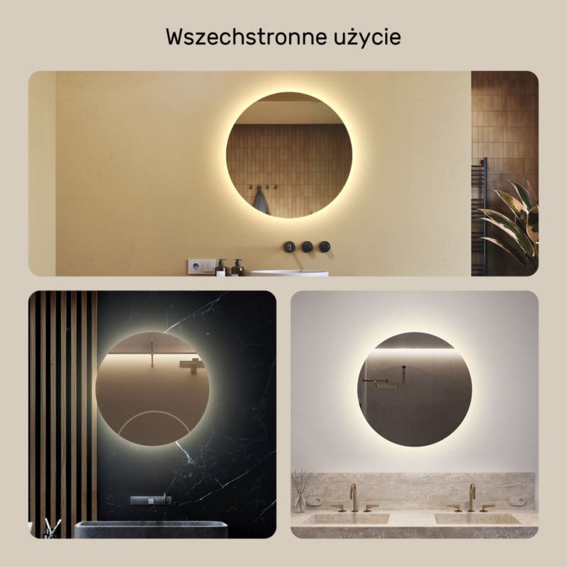 Lustro okrągłe LED Artforma 70 cm podświetlane łazienkowe średnica Barwa Neutralna 1 szt.