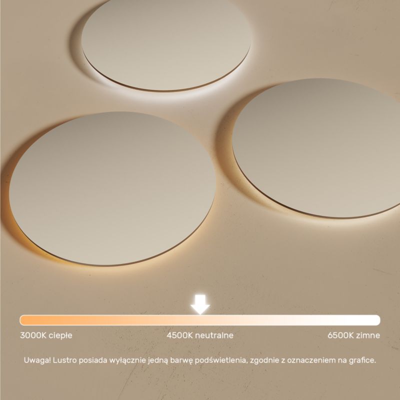 Lustro okrągłe LED Artforma 70 cm podświetlane łazienkowe średnica Barwa Neutralna 1 szt.