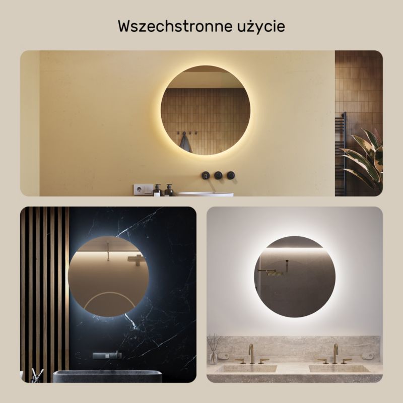 Lustro okrągłe LED Artforma 70 cm podświetlane łazienkowe średnica Barwa Zimna 1 szt.