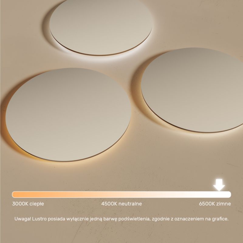 Lustro okrągłe LED Artforma 70 cm podświetlane łazienkowe średnica Barwa Zimna 1 szt.