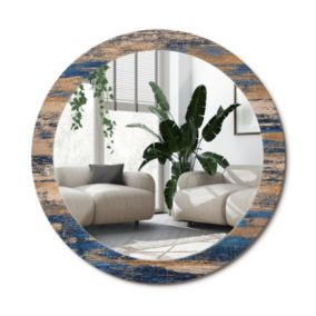 Lustro Okrągłe Tulup Abstrakcyjne Drewno 80 cm Nowoczesne Na Podkładzie 1 szt.