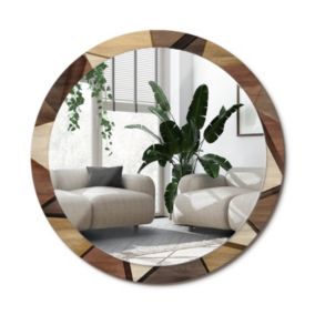 Lustro Okrągłe Tulup Geometryczne Drewno 3D 100 cm Stylowe Na Podkładzie 1 szt.