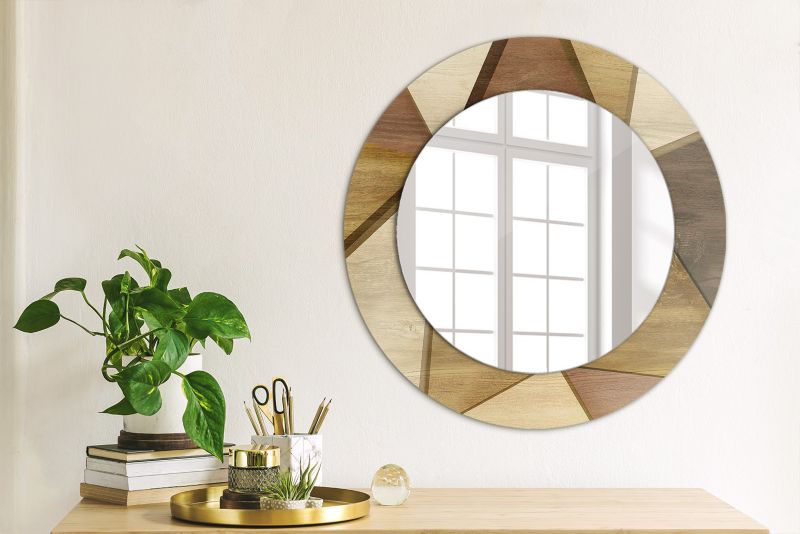 Lustro Okrągłe Tulup Geometryczne Drewno 3D 50 cm Stylowe Na Podkładzie 1 szt.