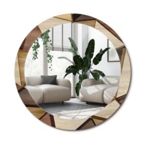 Lustro Okrągłe Tulup Geometryczne Drewno 3D 80 cm Stylowe Na Podkładzie 1 szt.