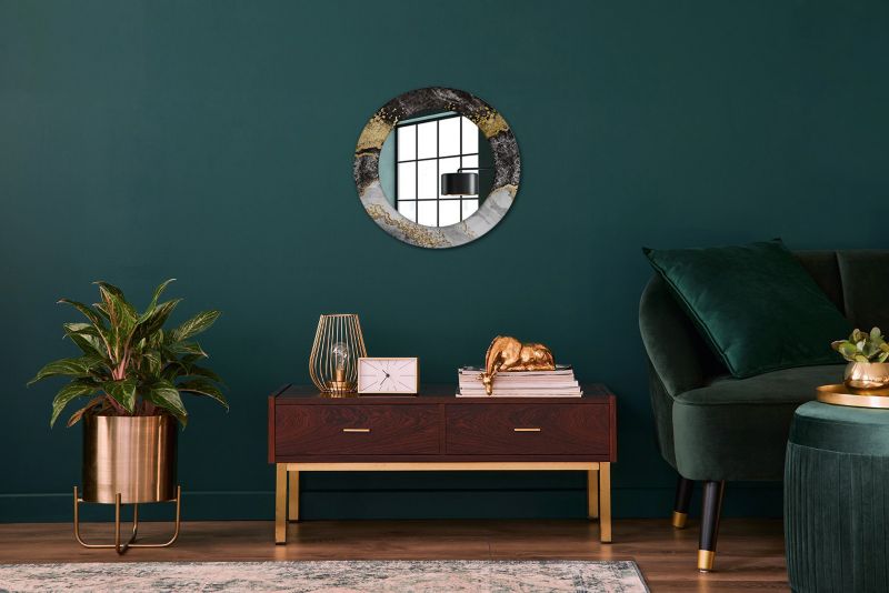 Lustro Okrągłe Tulup Marmur Loft 50 cm Nowoczesne Na Podkładzie 1 szt.