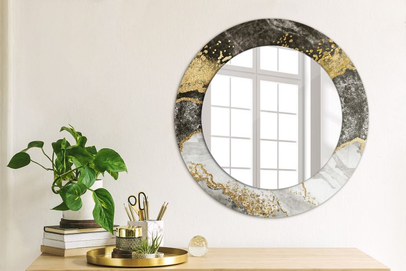 Lustro Okrągłe Tulup Marmur Loft 50 cm Nowoczesne Na Podkładzie 1 szt.
