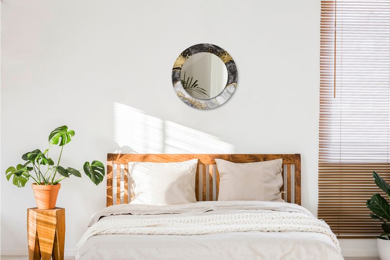 Lustro Okrągłe Tulup Marmur Loft 50 cm Nowoczesne Na Podkładzie 1 szt.