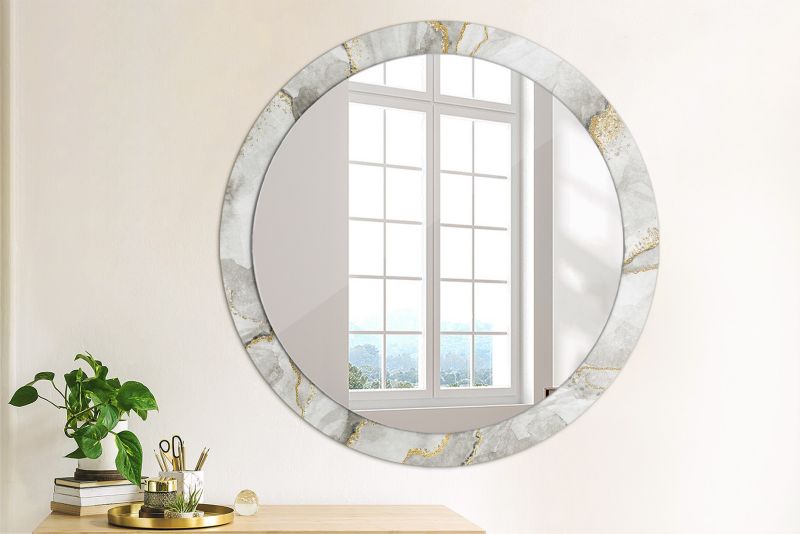 Lustro Okrągłe Tulup Marmurowy Wzór 90 cm Eleganckie Na Podkładzie 1 szt.