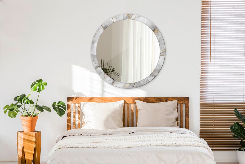 Lustro Okrągłe Tulup Marmurowy Wzór 90 cm Eleganckie Na Podkładzie 1 szt.