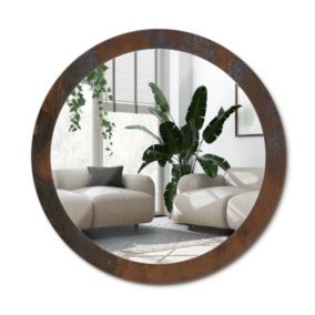 Lustro Okrągłe Tulup Metaliczny Rustykalny 90 cm Nowoczesne Na Podkładzie 1 szt.
