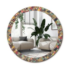 Lustro Okrągłe Tulup Patchwork Kafelki 90 cm Dekoracyjne Na Podkładzie 1 szt.