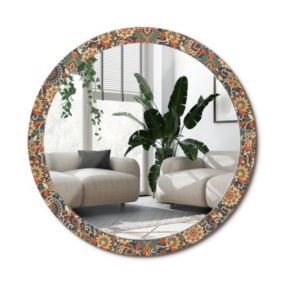 Lustro Okrągłe Tulup Retro Kwiaty 100 cm Klasyczne Na Podkładzie 1 szt.