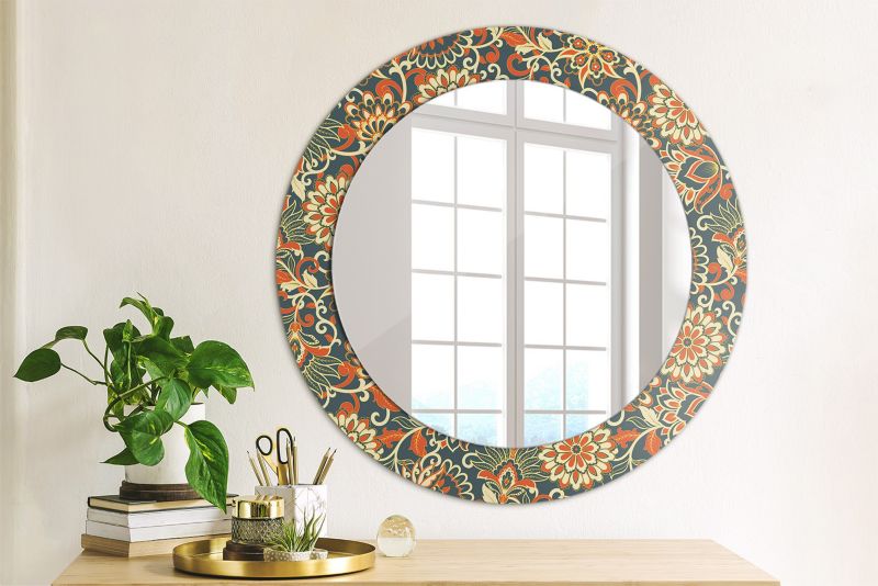 Lustro Okrągłe Tulup Retro Kwiaty 60 cm Klasyczne Na Podkładzie 1 szt.