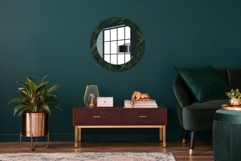 Lustro Okrągłe Tulup Zielony Marmur 60 cm Eleganckie Na Podkładzie 1 szt.