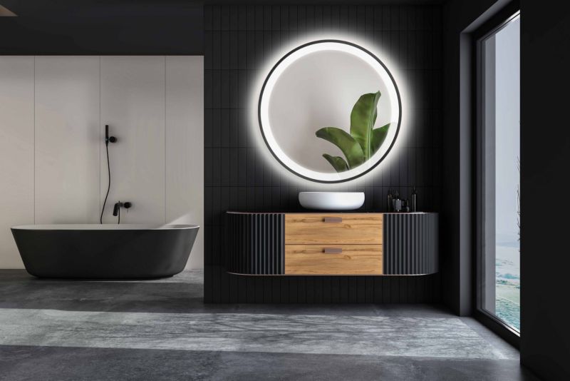 Lustro okrągłe Vetro Verde Venezia NERO 60 cm z oświetleniem LED 1 szt.