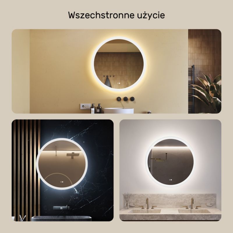 Lustro okrągłe z oświetleniem LED Artforma 80cm z dotykiem i matą grzewczą 1 szt.
