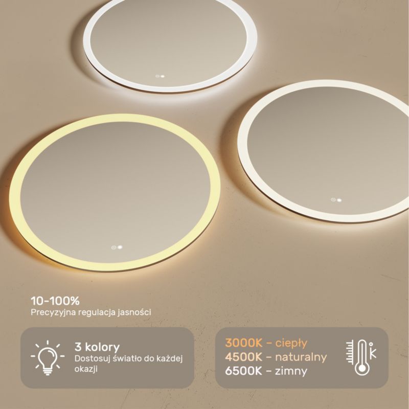 Lustro okrągłe z oświetleniem LED Artforma 80cm z dotykiem i matą grzewczą 1 szt.