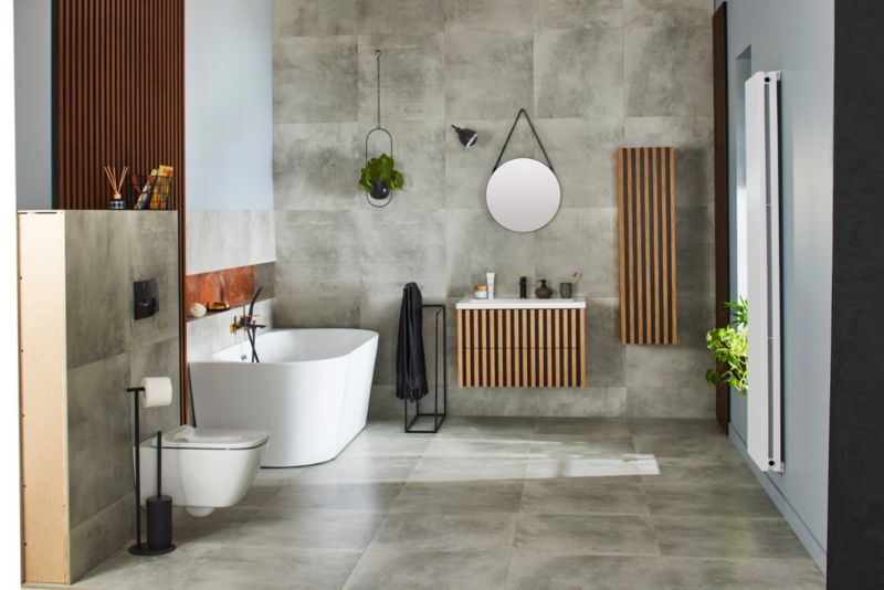 Lustro okrągłe Loft 53 cm na pasku w ramie czarne