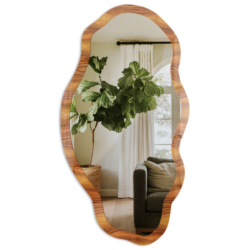 Lustro Organiczne Do Łazienki Tulup 52x97 cm Drewniane fale 1 - w Ramie Szkło Hartowane Lustro z Nadrukiem 1 szt.