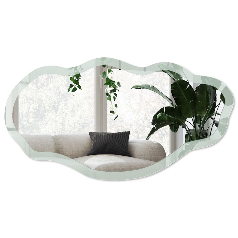 Lustro organiczne w ramie szklanej Wallfluent 52x97 cm Jasny miętowy Wiszące fala Styl glamour 1 szt.