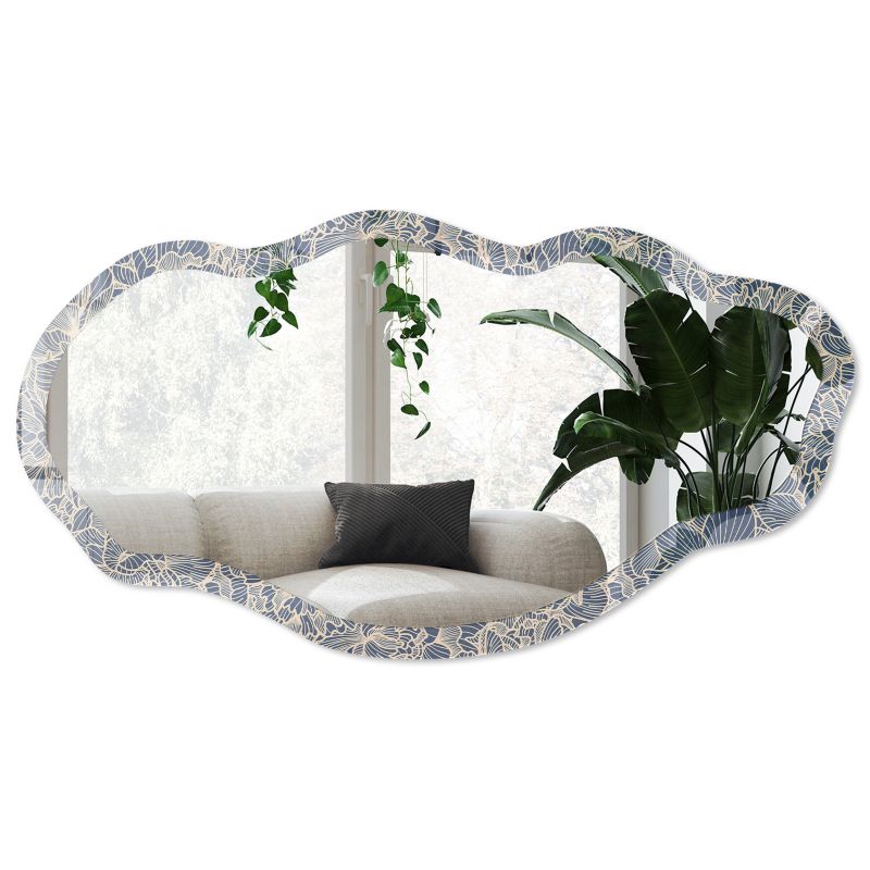 Lustro organiczne w ramie szklanej Wallfluent 52x97 cm Kwiatowy ornament Wiszące fala Styl glamour 1 szt.