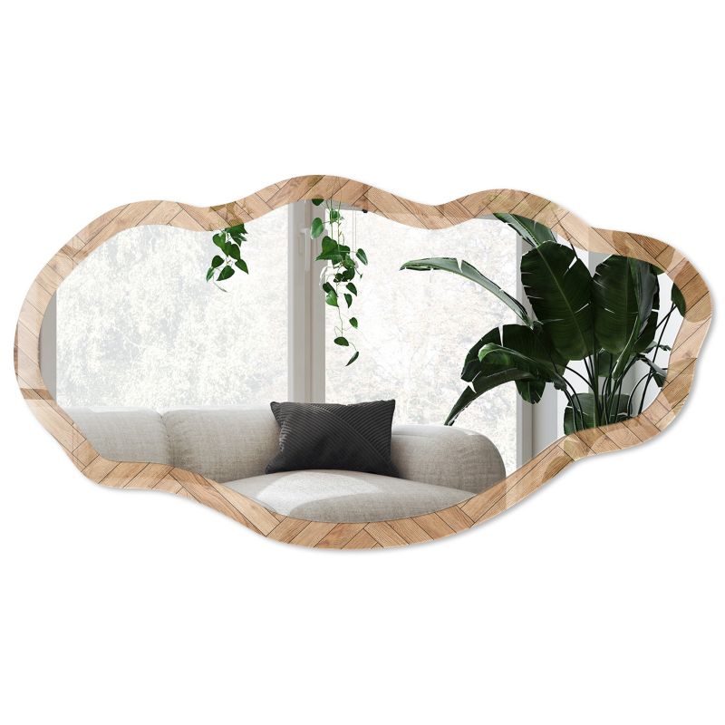 Lustro organiczne w ramie szklanej Wallfluent 52x97 cm Wzór jodełki Wiszące fala Styl glamour 1 szt.