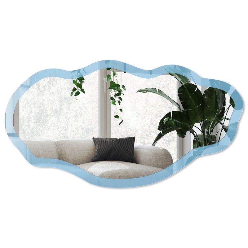 Lustro organiczne w szklanej ramie Wallfluent 52x97 cm Kolor błękitny Designerskie Z grafiką 1 szt.