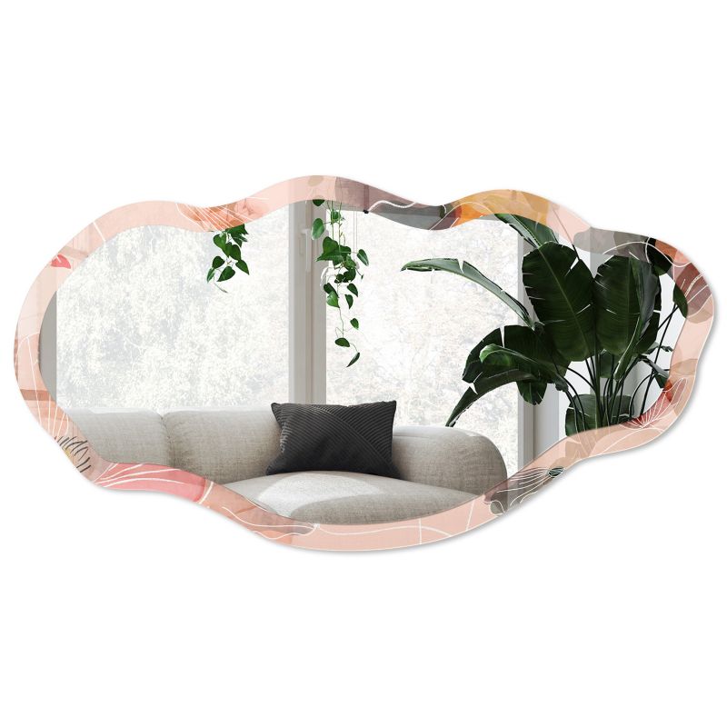 Lustro organiczne w szklanej ramie Wallfluent 52x97 cm Roślinna elegancja Designerskie Z grafiką 1 szt.